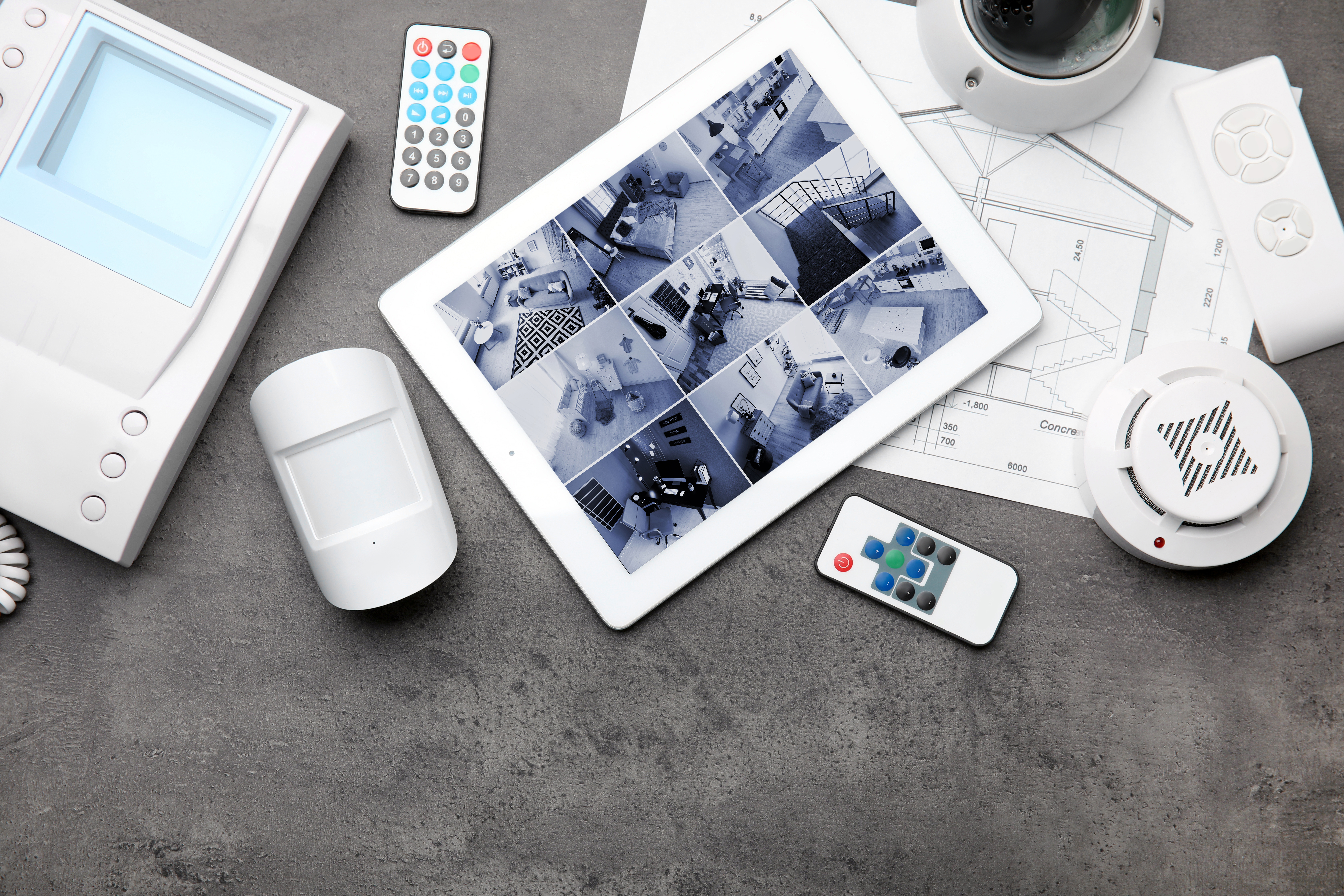 flat lay composition of tablet with view from cctv 2026 01 26 21 03 29 utc